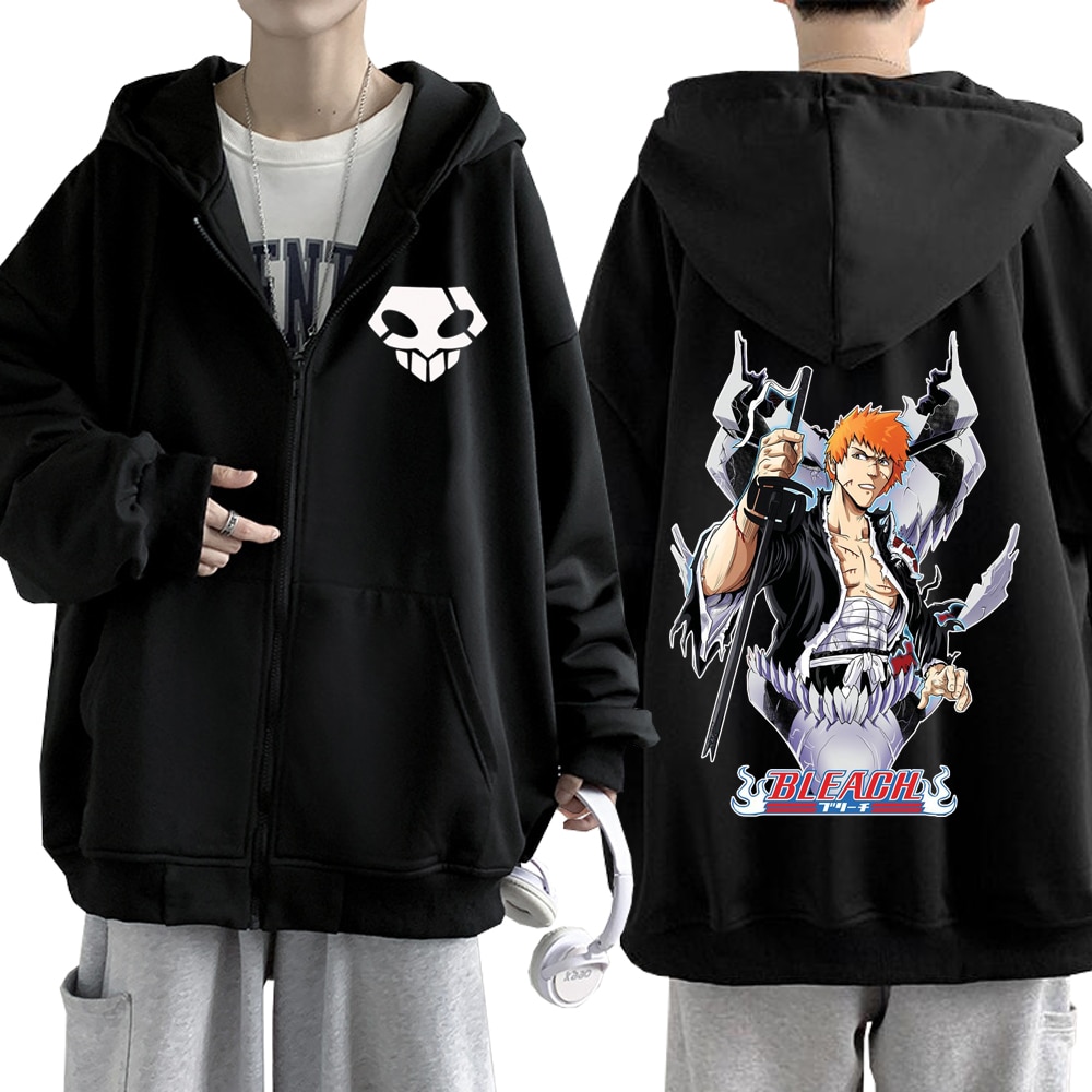 Oversize Zipper Hoodie Bleach Men s Jacket Pullovers Wide Harajuku Hip Hop Streetwear - Bleach Store